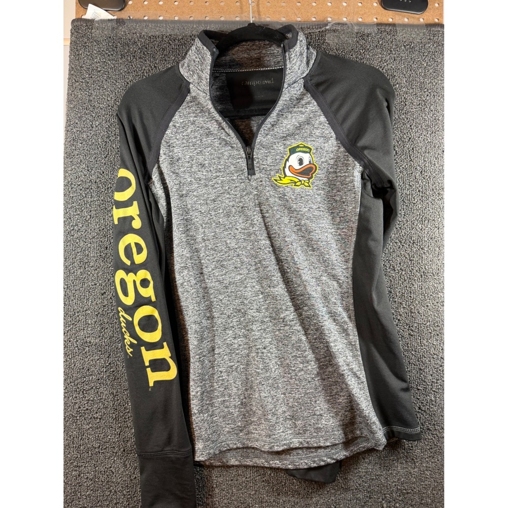 Camp David Oregon Ducks 1/4 Zip Pullover Womens S Gray Black Thumbholes NCAA